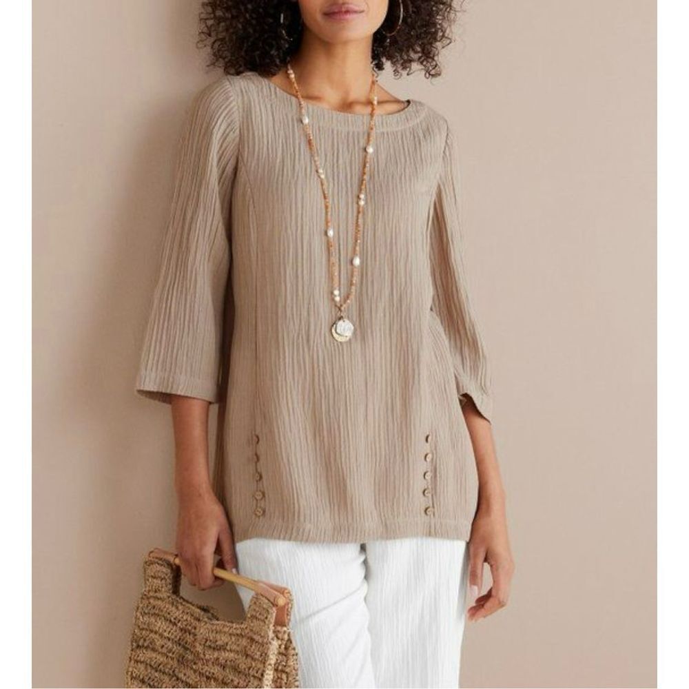 NWT Soft Surroundings Oceo Gauze Tunic Pebble Taupe size 3X